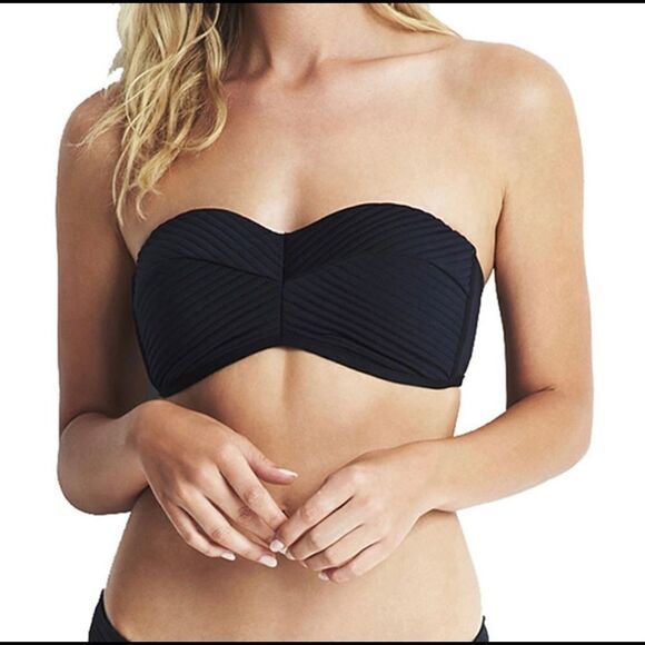 Seafolly Black Quilted Bustier Bandeau Bikini Top - Picture 1 of 5